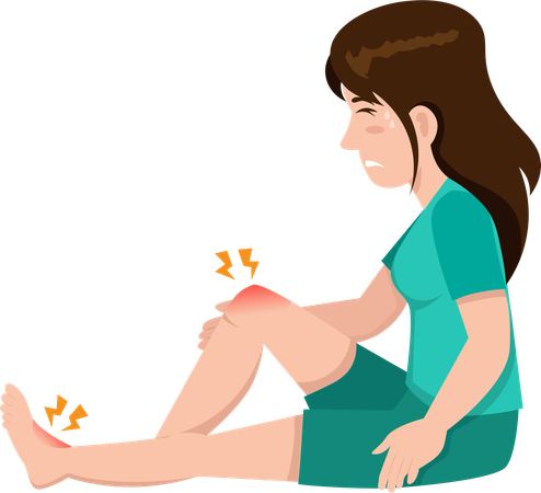 Young woman suffering from knee pain  Illustration