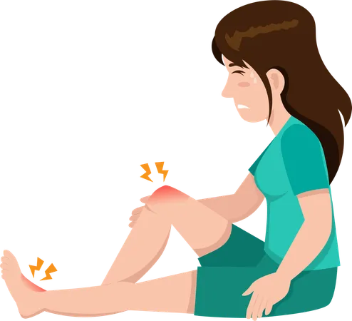 Young woman suffering from knee pain  Illustration