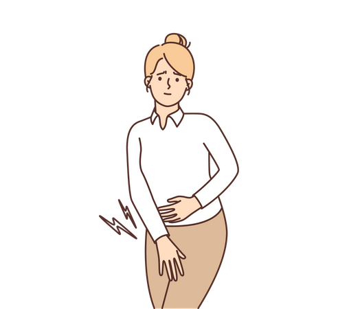 Young woman suffering pain in stomach  イラスト