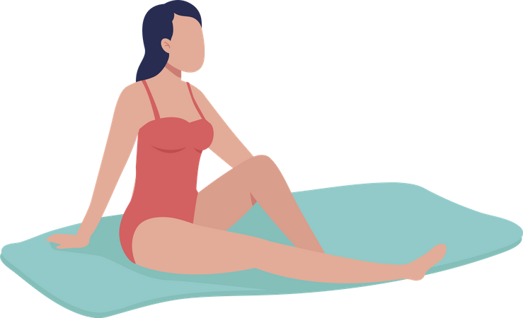 Young woman sunbathing on beach  Illustration