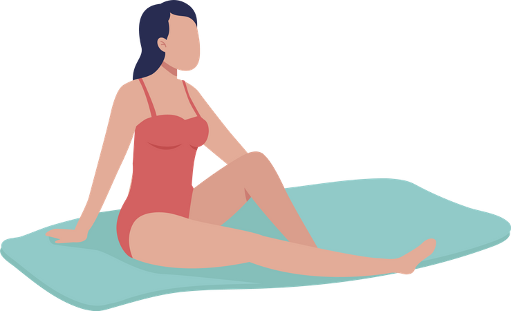 Young woman sunbathing on beach  Illustration