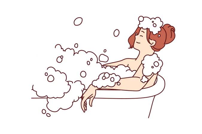 Young woman taking bath  Illustration