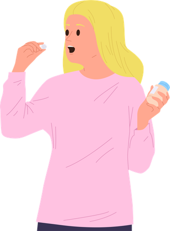 Young woman taking dose of medicines for illness prevention  Illustration