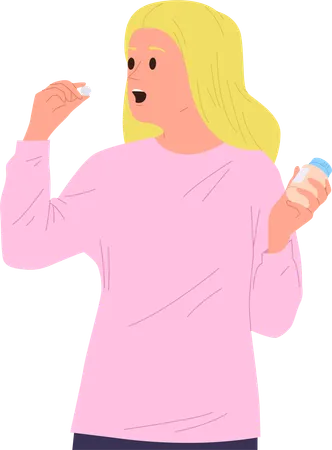 Young woman taking dose of medicines for illness prevention  Illustration