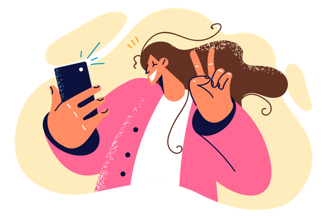 Young woman taking selfie  Illustration