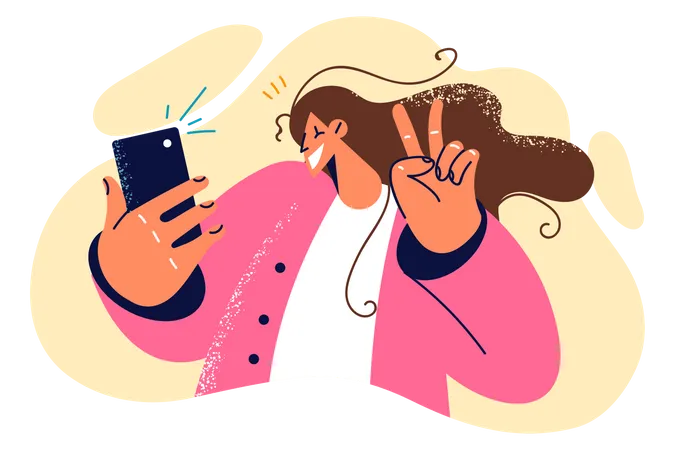 Young woman taking selfie  Illustration