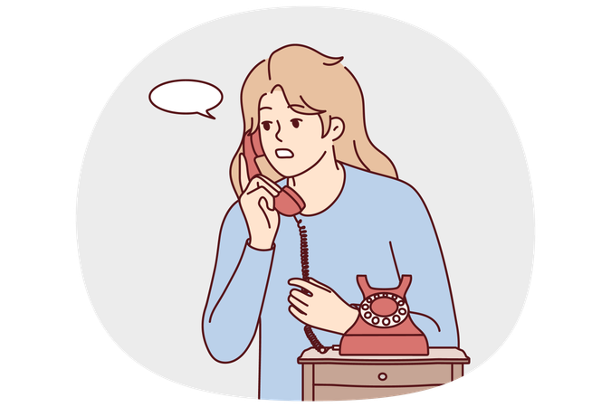 Young woman talk on landline phone  Illustration