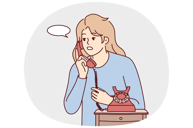 Young woman talk on landline phone  Illustration
