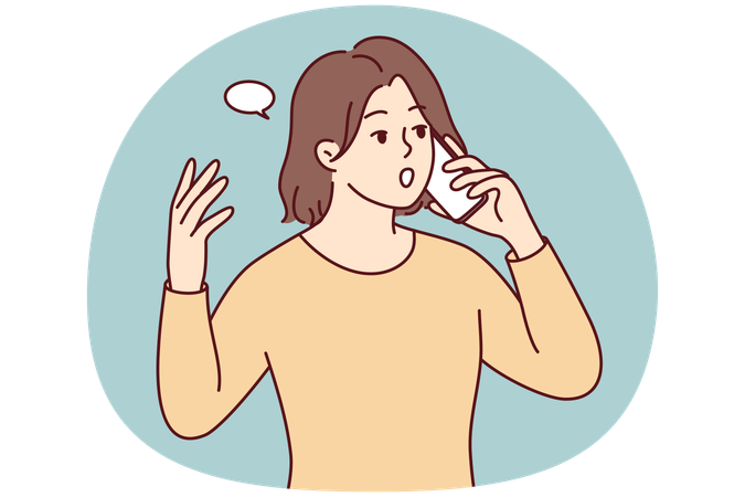 Young woman talking on cellphone shocked with unexpected news  Illustration