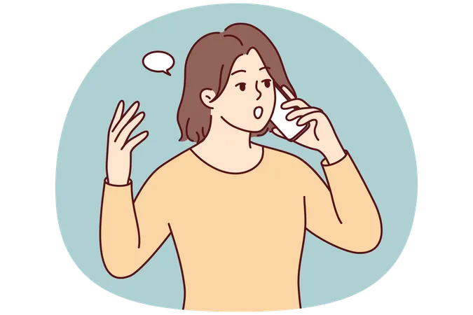 Young woman talking on cellphone shocked with unexpected news  Illustration