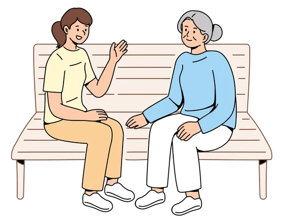 Young woman talking with elderly woman  일러스트레이션