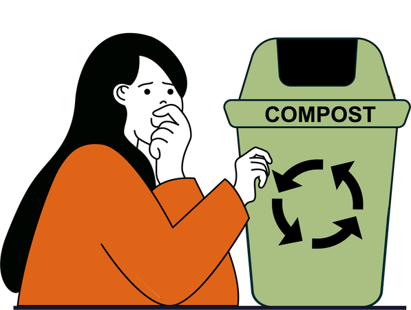 Young woman thinking about compost recycle  Illustration