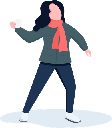 Young woman throwing snowball Illustration