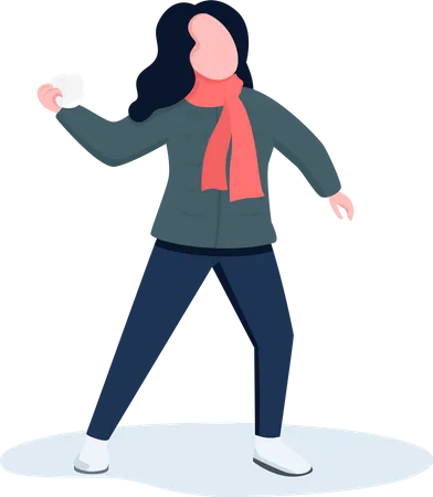 Young woman throwing snowball Illustration