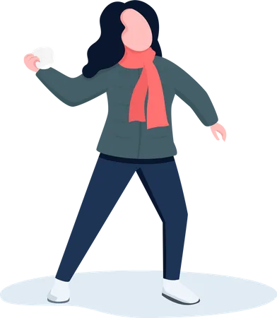 Young woman throwing snowball  Illustration