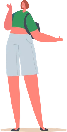Young Woman Tourist With Backpack Illustration