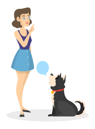 Young woman training pet dog Illustration