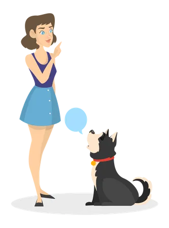 Young woman training pet dog Illustration