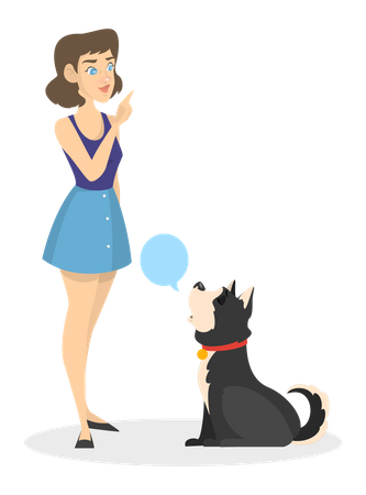 Young woman training pet dog  Illustration