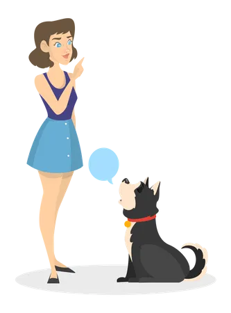 Young woman training pet dog  Illustration