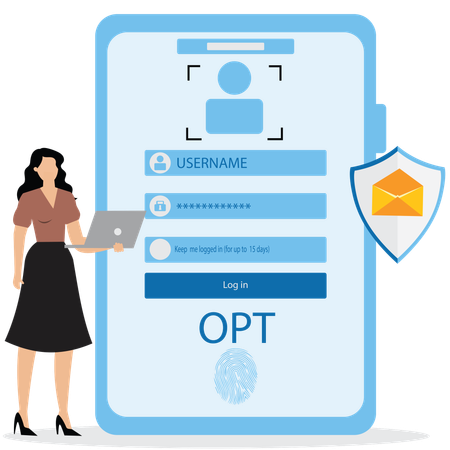 Young woman use One time password for protection against cyber crime  Illustration
