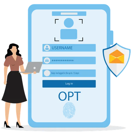 Young woman use One time password for protection against cyber crime  Illustration