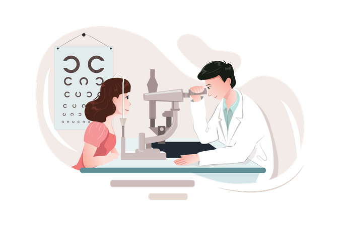 Young woman visiting optometrist doctor for eye checking Illustration