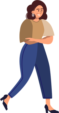 Young woman walking with cross arms  Illustration