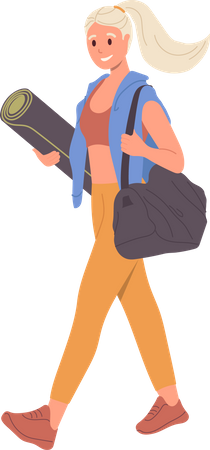 Young woman walking with training accessories feeling good and happy after training  Illustration