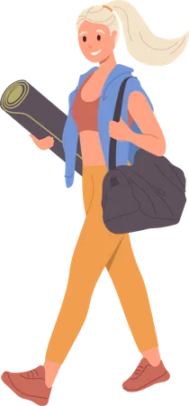 Young woman walking with training accessories feeling good and happy after training  Illustration