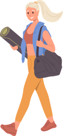 Young woman walking with training accessories feeling good and happy after training Illustration
