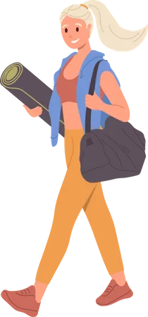 Young woman walking with training accessories feeling good and happy after training Illustration