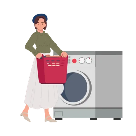 Young woman washing clothes  Illustration