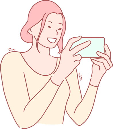 Young woman watching video in mobile  Illustration