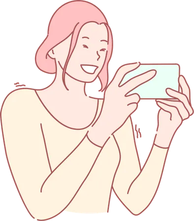 Young woman watching video in mobile  Illustration