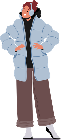Young Woman Wear Modern Jacket and Earflaps Illustration