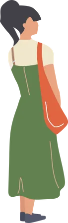 Young woman wearing long green dress Illustration