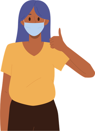 Young woman wearing medical facial mask respirator gesturing thumbs up  Illustration