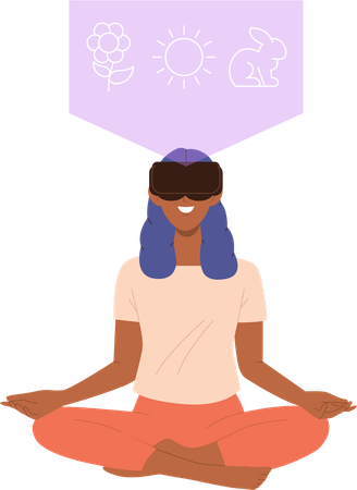 Young woman wearing vr headset enjoying meditation  Illustration