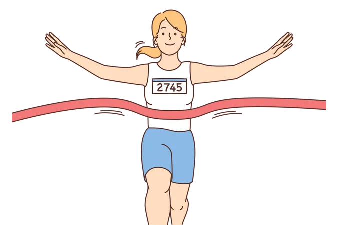 Young woman wining running race  Illustration