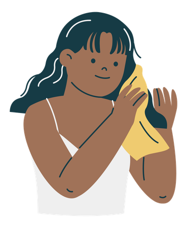 Young Woman Wiping her Hair  Illustration