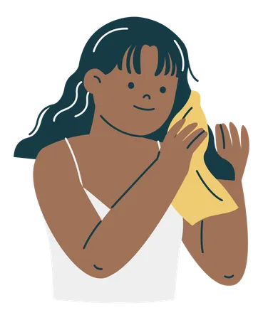 Young Woman Wiping her Hair  Illustration