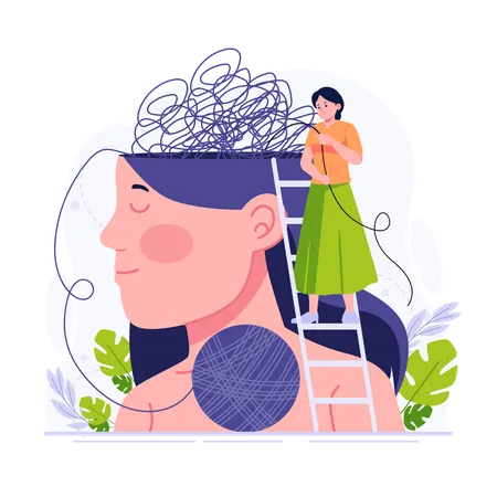 Young woman with a muddled mind  Illustration