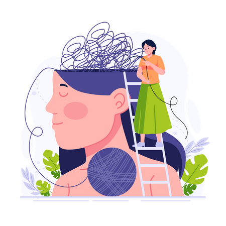 Young woman with a muddled mind  Illustration