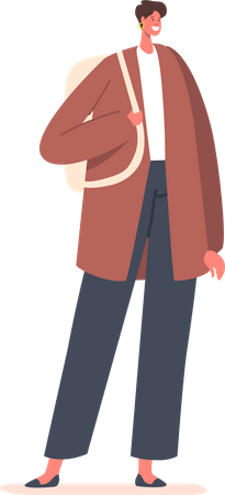 Young Woman with Backpack Illustration