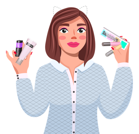 Young woman with beauty products  Illustration