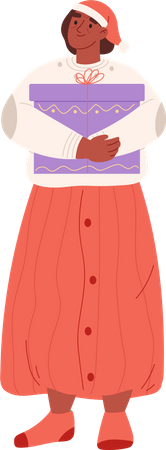 Young woman with christmas gift  Illustration