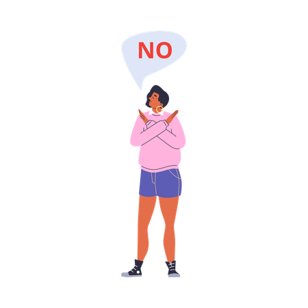 Young woman with crossed arms say no  Illustration