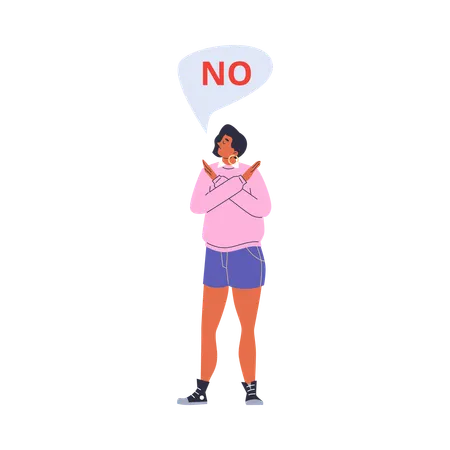 Young woman with crossed arms say no  Illustration