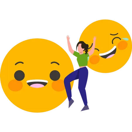 Young woman with emoji  Illustration